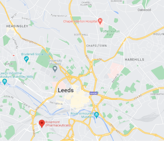 Rosemont Pharmaceuticals - Map of Leeds, UK