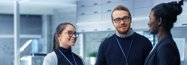 Rosemont Pharmaceuticals - Three people talking in a office setting